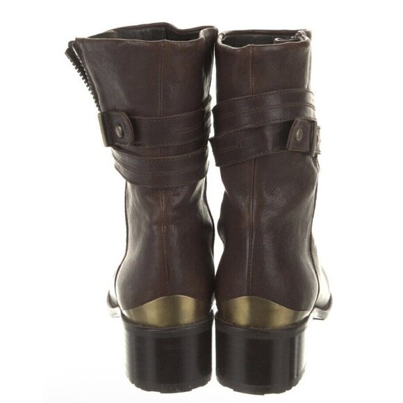 Stuart Weitzman Women’s Brown Slam Dunk Low Shaft Leather Moto Boots‎ Sz 6 $485 - Picture 4 of 5